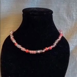 hot pink and light pink beaded necklace